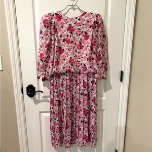 Vintage Leslie Fay  Modest Pink Floral Dress with Puff Sleeves Sz 6